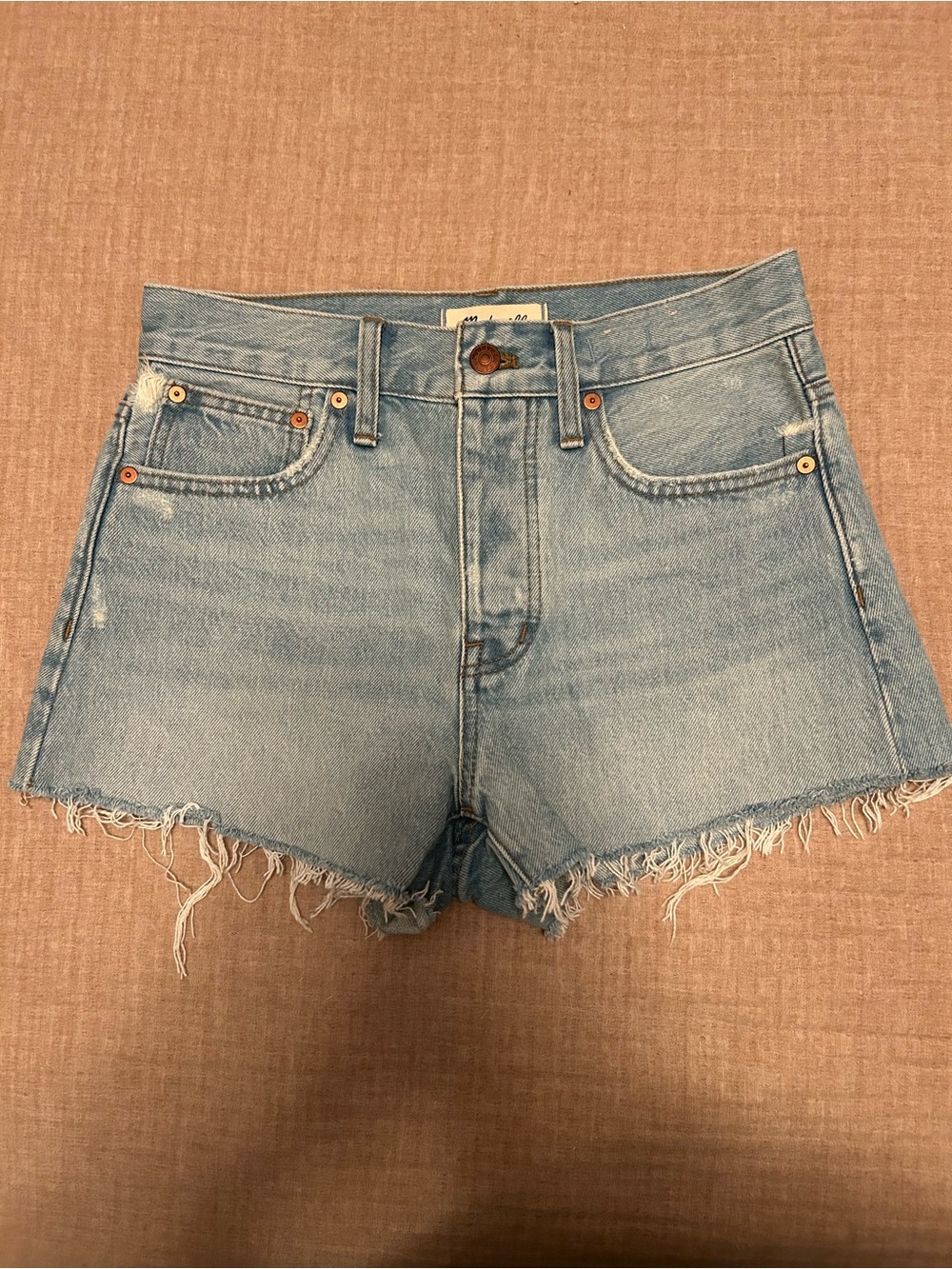 Madewell Light Blue Denim Frayed Hem High-Rise Shorts
